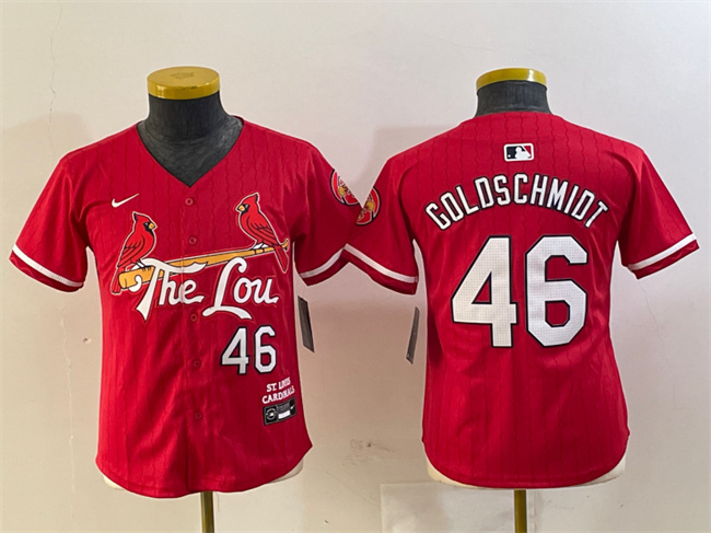 Youth St. Louis Cardinals #46 Paul Goldschmidt Red 2024 City Connect Limited Stitched Baseball Jersey